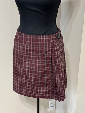 Burgundy Plaid Pleated Mini Skirt Harry Potter Academia Vibe